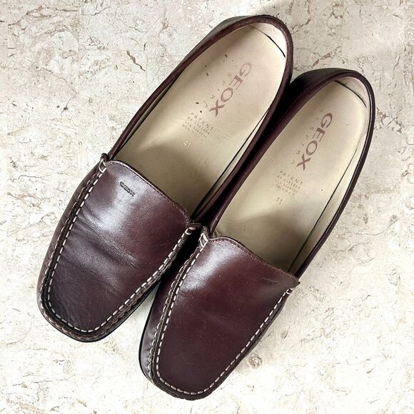 Geox Respira Comfort Shoes Euro 41 Brown Leather Loafers 10 10.5 Square Toe - Picture 6 of 12